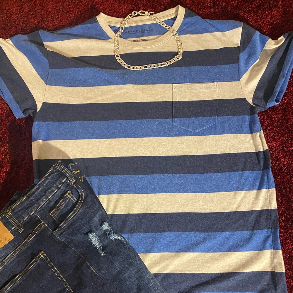 Blue and White Striped Tee